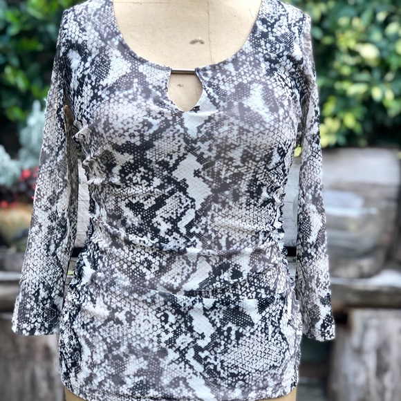 I.N.C Snake Print Mesh Sleeve Women’s Top - Picture 2 of 7